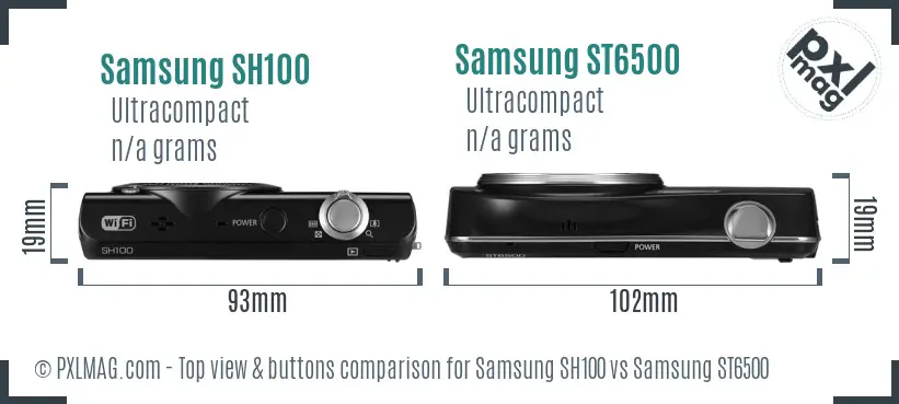 Samsung SH100 vs Samsung ST6500 top view buttons comparison