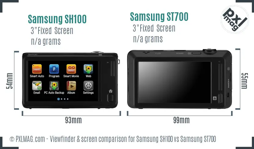 Samsung SH100 vs Samsung ST700 Screen and Viewfinder comparison