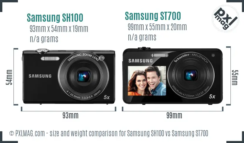 Samsung SH100 vs Samsung ST700 size comparison