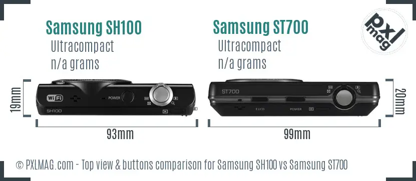 Samsung SH100 vs Samsung ST700 top view buttons comparison