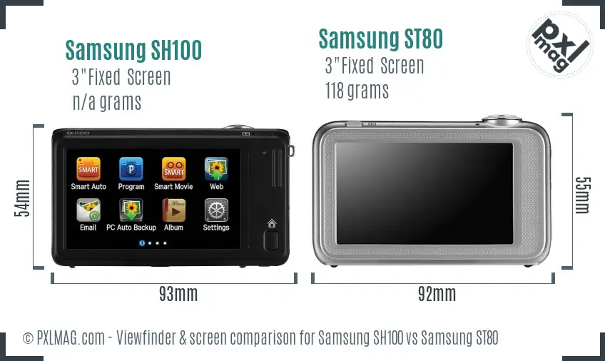 Samsung SH100 vs Samsung ST80 Screen and Viewfinder comparison