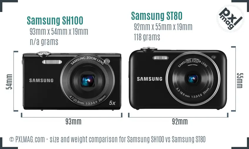 Samsung SH100 vs Samsung ST80 size comparison