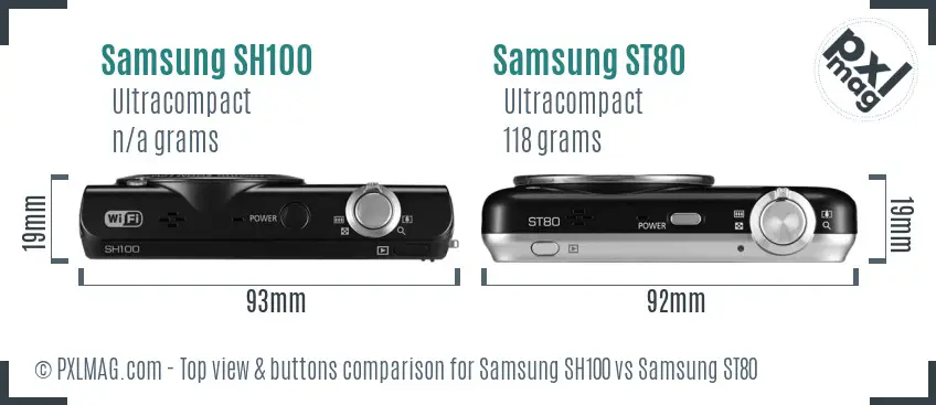 Samsung SH100 vs Samsung ST80 top view buttons comparison