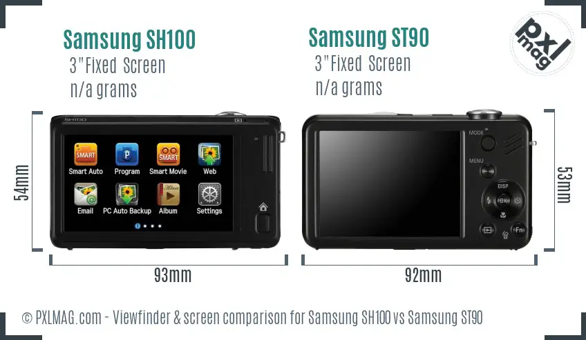 Samsung SH100 vs Samsung ST90 Screen and Viewfinder comparison