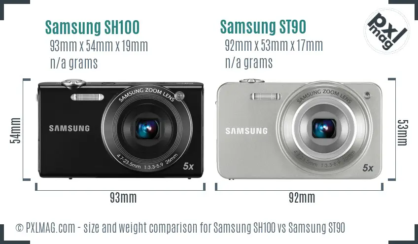Samsung SH100 vs Samsung ST90 size comparison
