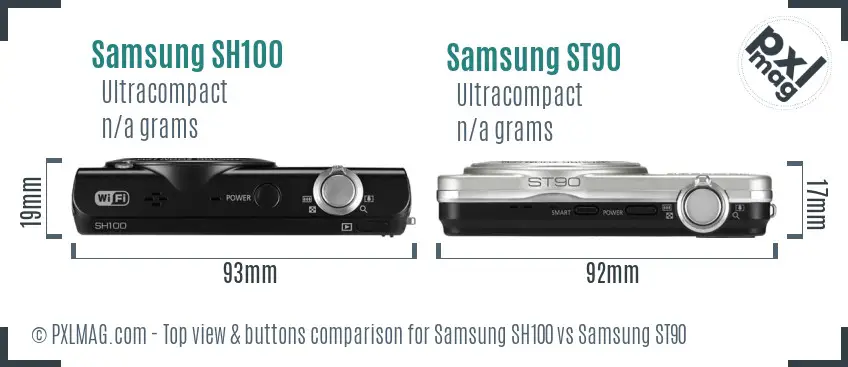 Samsung SH100 vs Samsung ST90 top view buttons comparison