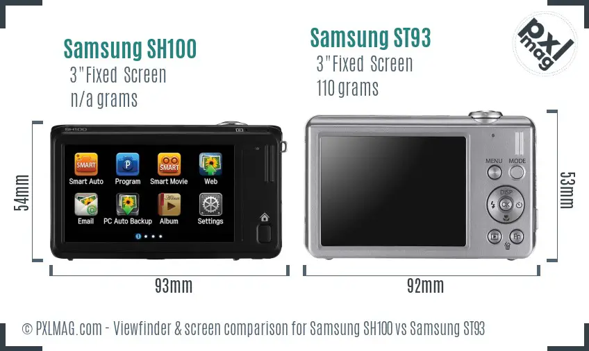 Samsung SH100 vs Samsung ST93 Screen and Viewfinder comparison