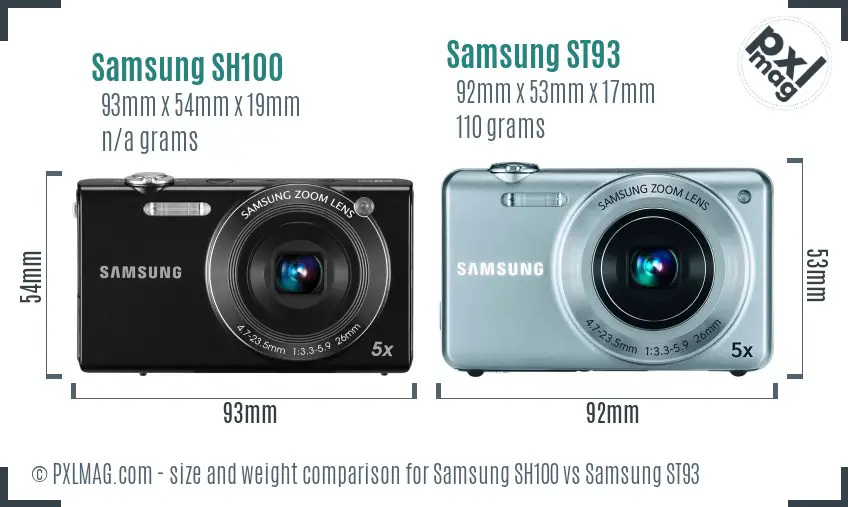 Samsung SH100 vs Samsung ST93 size comparison