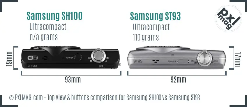 Samsung SH100 vs Samsung ST93 top view buttons comparison