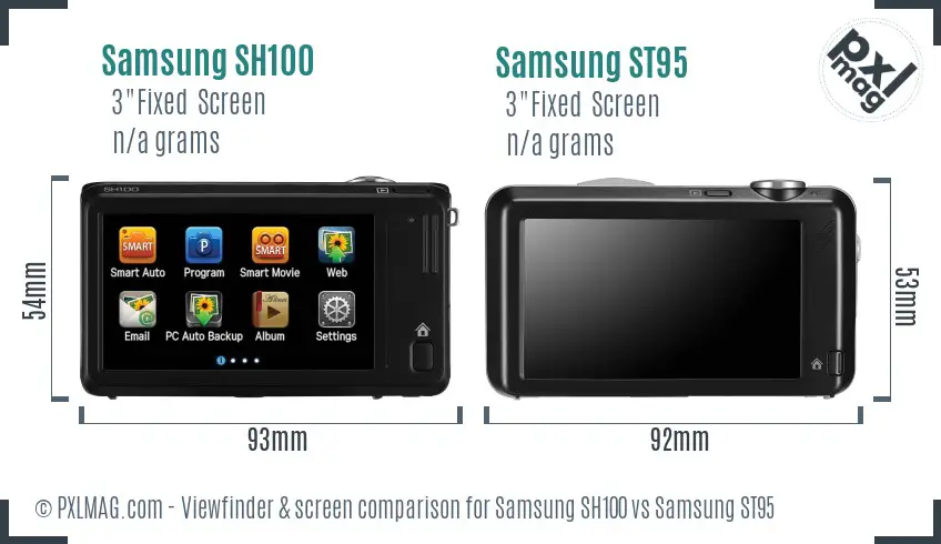 Samsung SH100 vs Samsung ST95 Screen and Viewfinder comparison