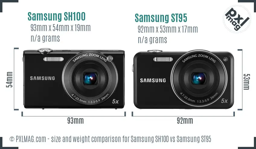 Samsung SH100 vs Samsung ST95 size comparison