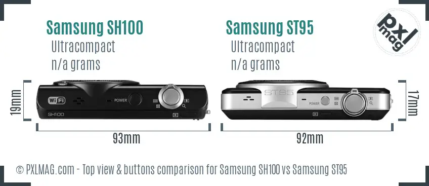 Samsung SH100 vs Samsung ST95 top view buttons comparison