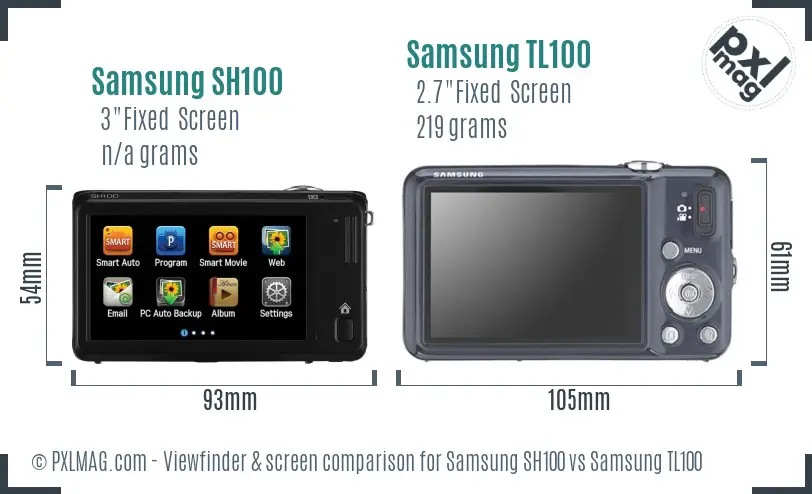 Samsung SH100 vs Samsung TL100 Screen and Viewfinder comparison