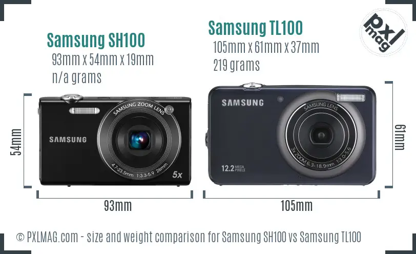 Samsung SH100 vs Samsung TL100 size comparison