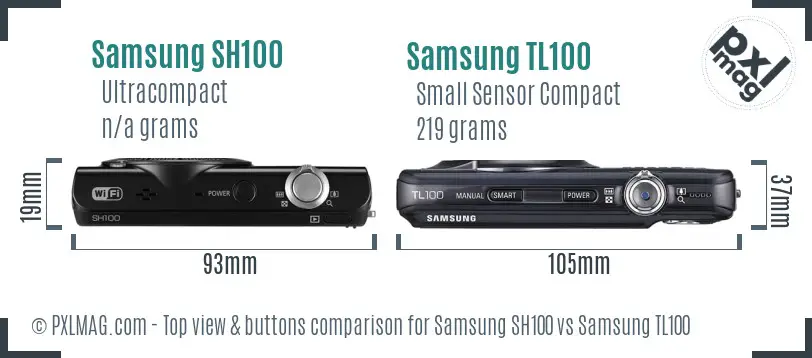 Samsung SH100 vs Samsung TL100 top view buttons comparison