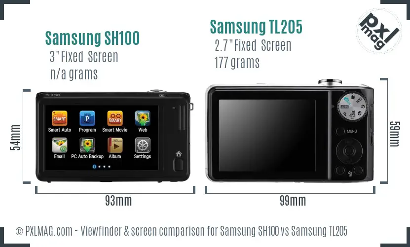 Samsung SH100 vs Samsung TL205 Screen and Viewfinder comparison