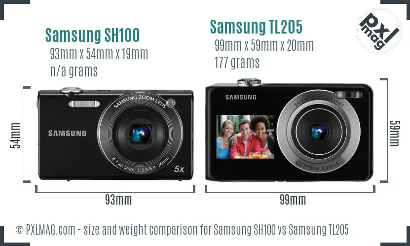 Samsung SH100 vs Samsung TL205 size comparison