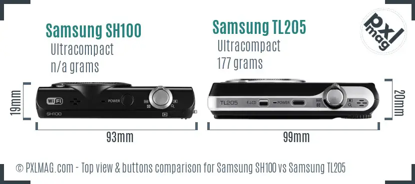 Samsung SH100 vs Samsung TL205 top view buttons comparison