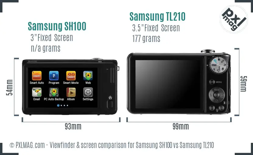 Samsung SH100 vs Samsung TL210 Screen and Viewfinder comparison