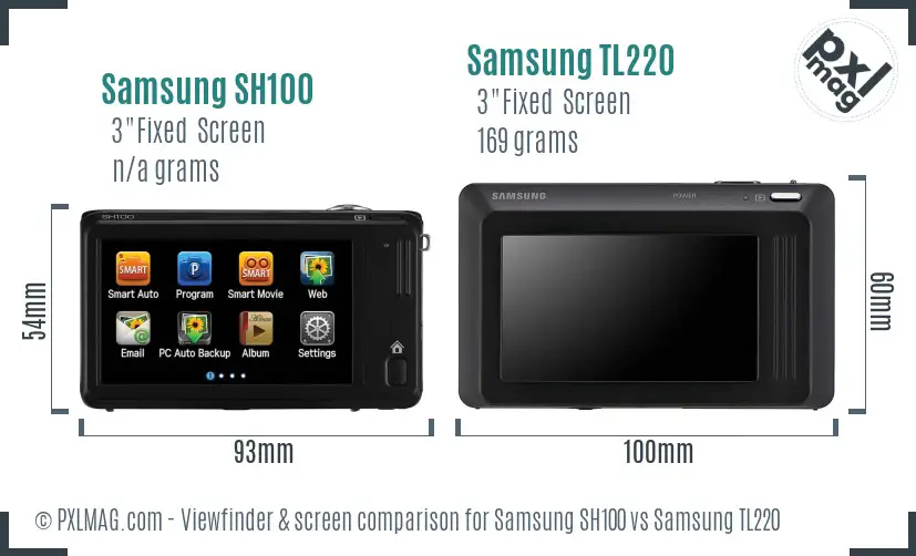 Samsung SH100 vs Samsung TL220 Screen and Viewfinder comparison