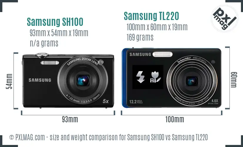 Samsung SH100 vs Samsung TL220 size comparison