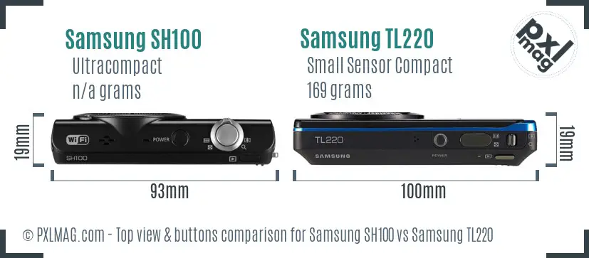 Samsung SH100 vs Samsung TL220 top view buttons comparison