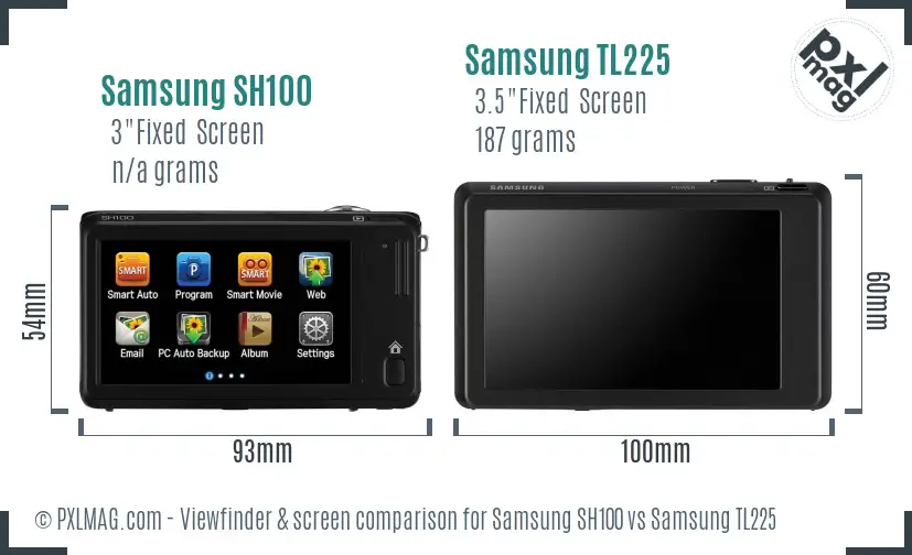 Samsung SH100 vs Samsung TL225 Screen and Viewfinder comparison