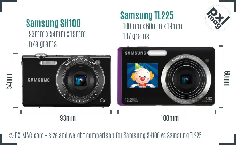 Samsung SH100 vs Samsung TL225 size comparison