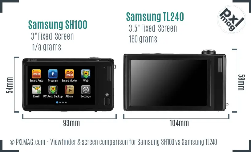 Samsung SH100 vs Samsung TL240 Screen and Viewfinder comparison