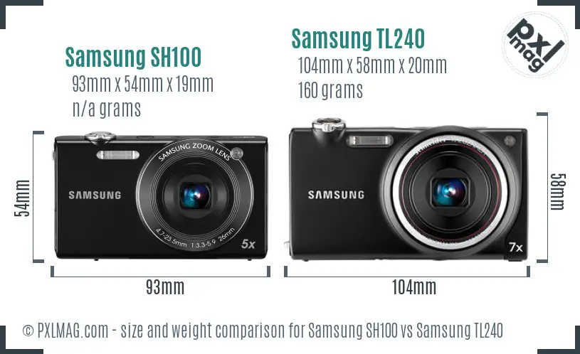 Samsung SH100 vs Samsung TL240 size comparison