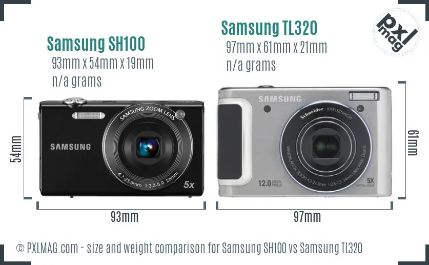 Samsung SH100 vs Samsung TL320 size comparison