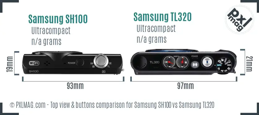 Samsung SH100 vs Samsung TL320 top view buttons comparison