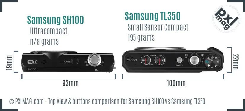 Samsung SH100 vs Samsung TL350 top view buttons comparison Samsung SH100 vs Samsung TL350 top view buttons comparison