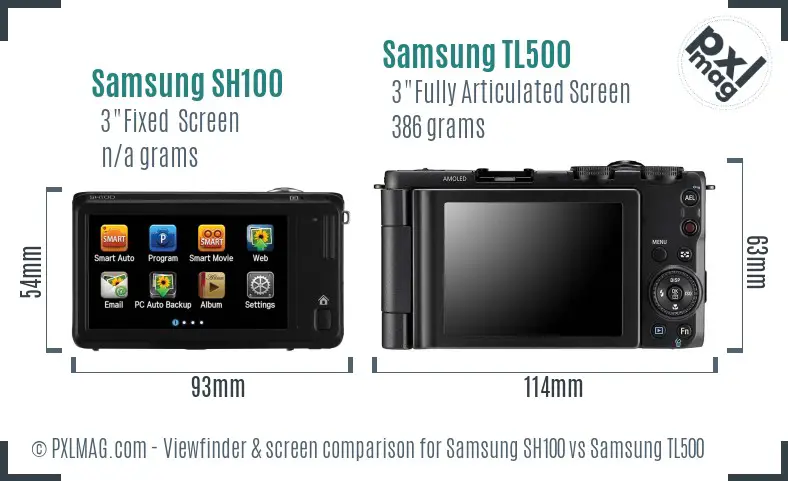 Samsung SH100 vs Samsung TL500 Screen and Viewfinder comparison