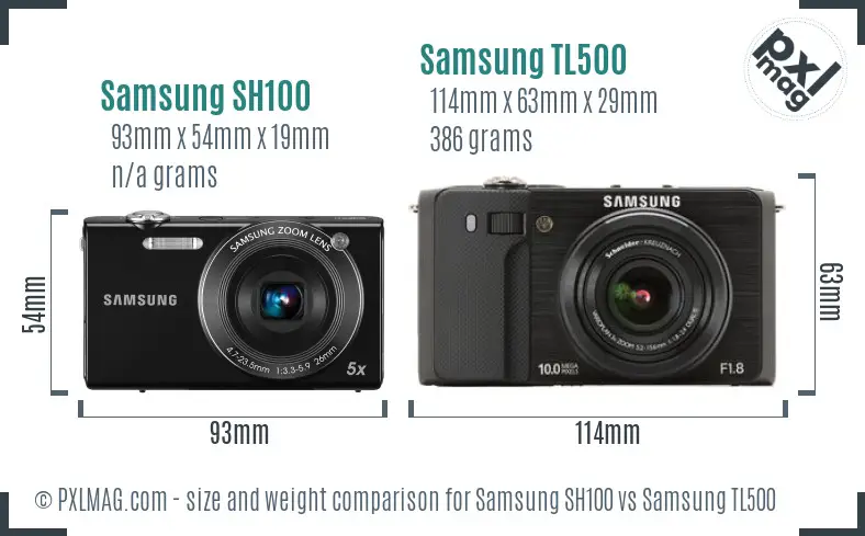 Samsung SH100 vs Samsung TL500 size comparison