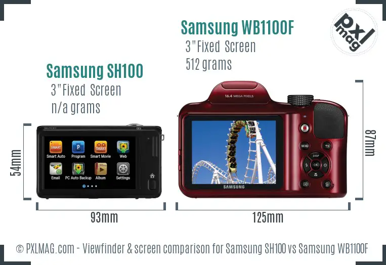 Samsung SH100 vs Samsung WB1100F Screen and Viewfinder comparison