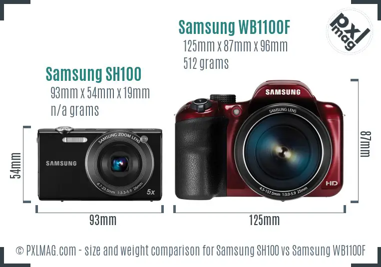 Samsung SH100 vs Samsung WB1100F size comparison