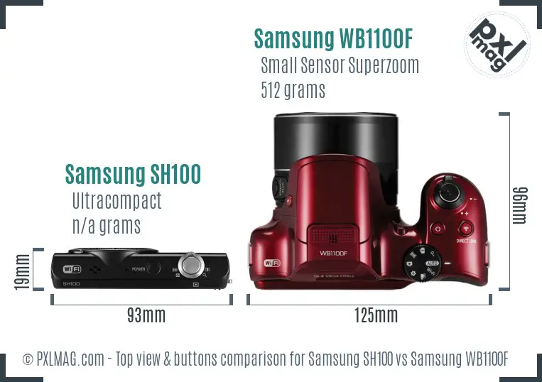 Samsung SH100 vs Samsung WB1100F top view buttons comparison