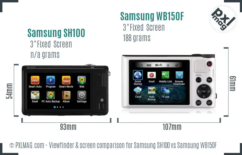 Samsung SH100 vs Samsung WB150F Screen and Viewfinder comparison