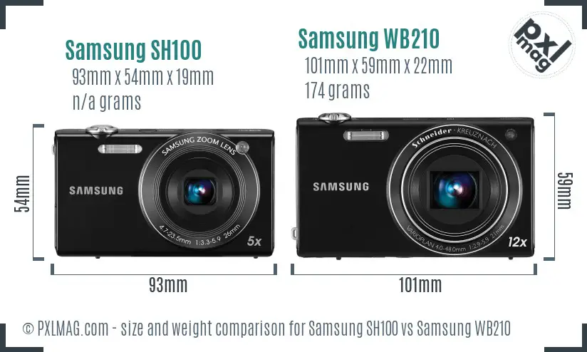 Samsung SH100 vs Samsung WB210 size comparison