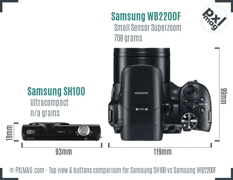 Samsung SH100 vs Samsung WB2200F top view buttons comparison