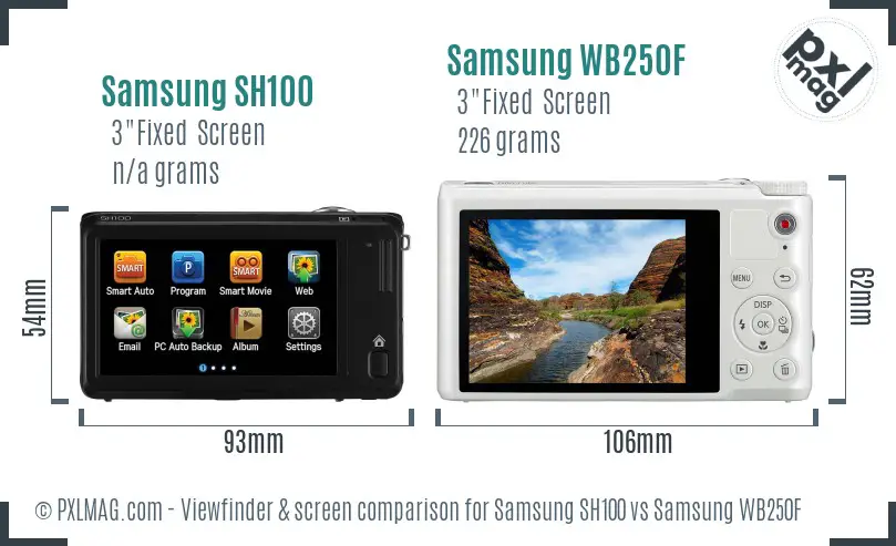 Samsung SH100 vs Samsung WB250F Screen and Viewfinder comparison