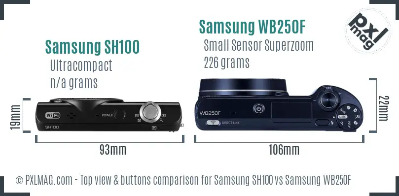 Samsung SH100 vs Samsung WB250F top view buttons comparison