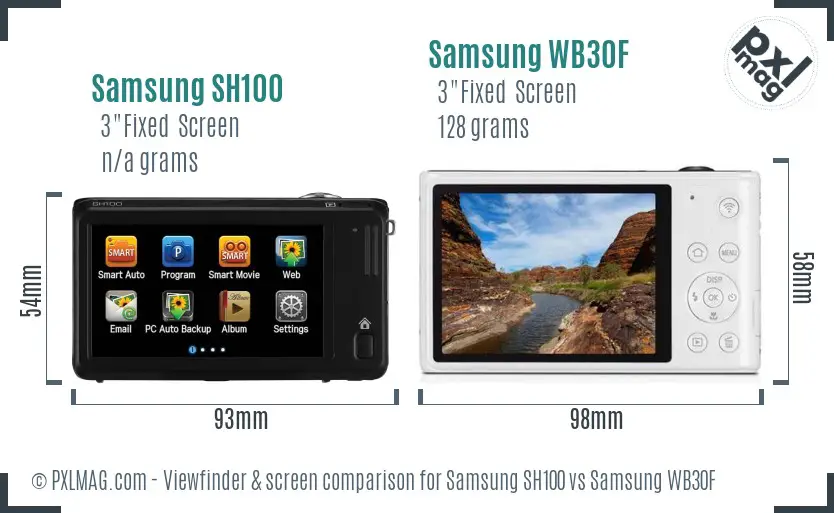 Samsung SH100 vs Samsung WB30F Screen and Viewfinder comparison