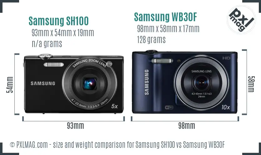 Samsung SH100 vs Samsung WB30F size comparison