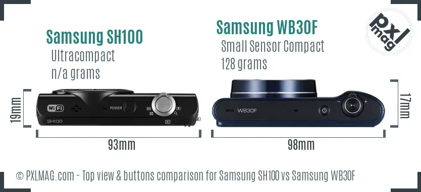 Samsung SH100 vs Samsung WB30F top view buttons comparison