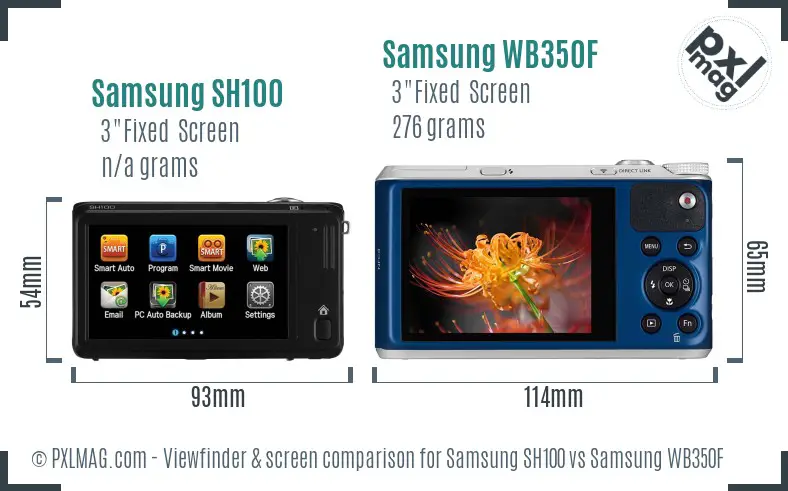 Samsung SH100 vs Samsung WB350F Screen and Viewfinder comparison