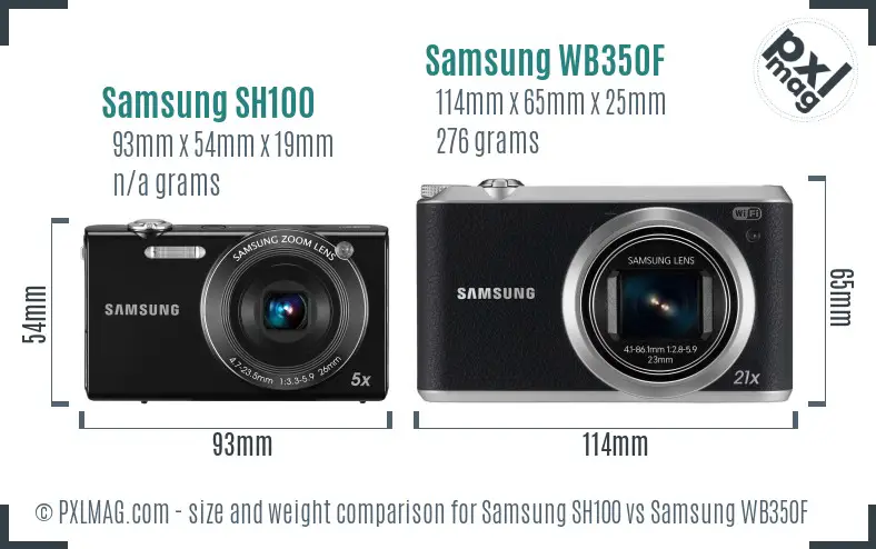 Samsung SH100 vs Samsung WB350F size comparison