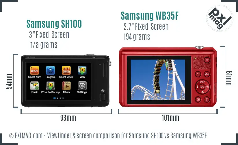 Samsung SH100 vs Samsung WB35F Screen and Viewfinder comparison