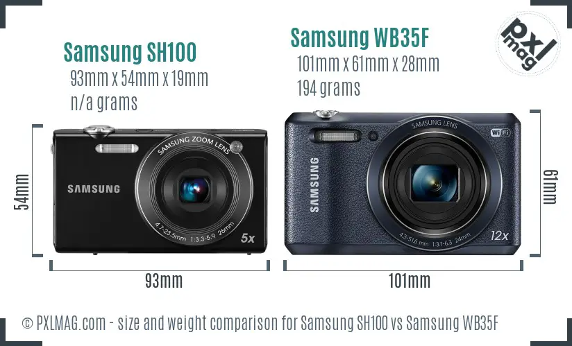 Samsung SH100 vs Samsung WB35F size comparison